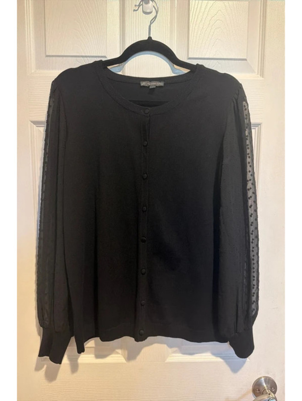Adrianna Papell Black Sheer Swiss Dot Sleeve Button Cardigan Size Medium